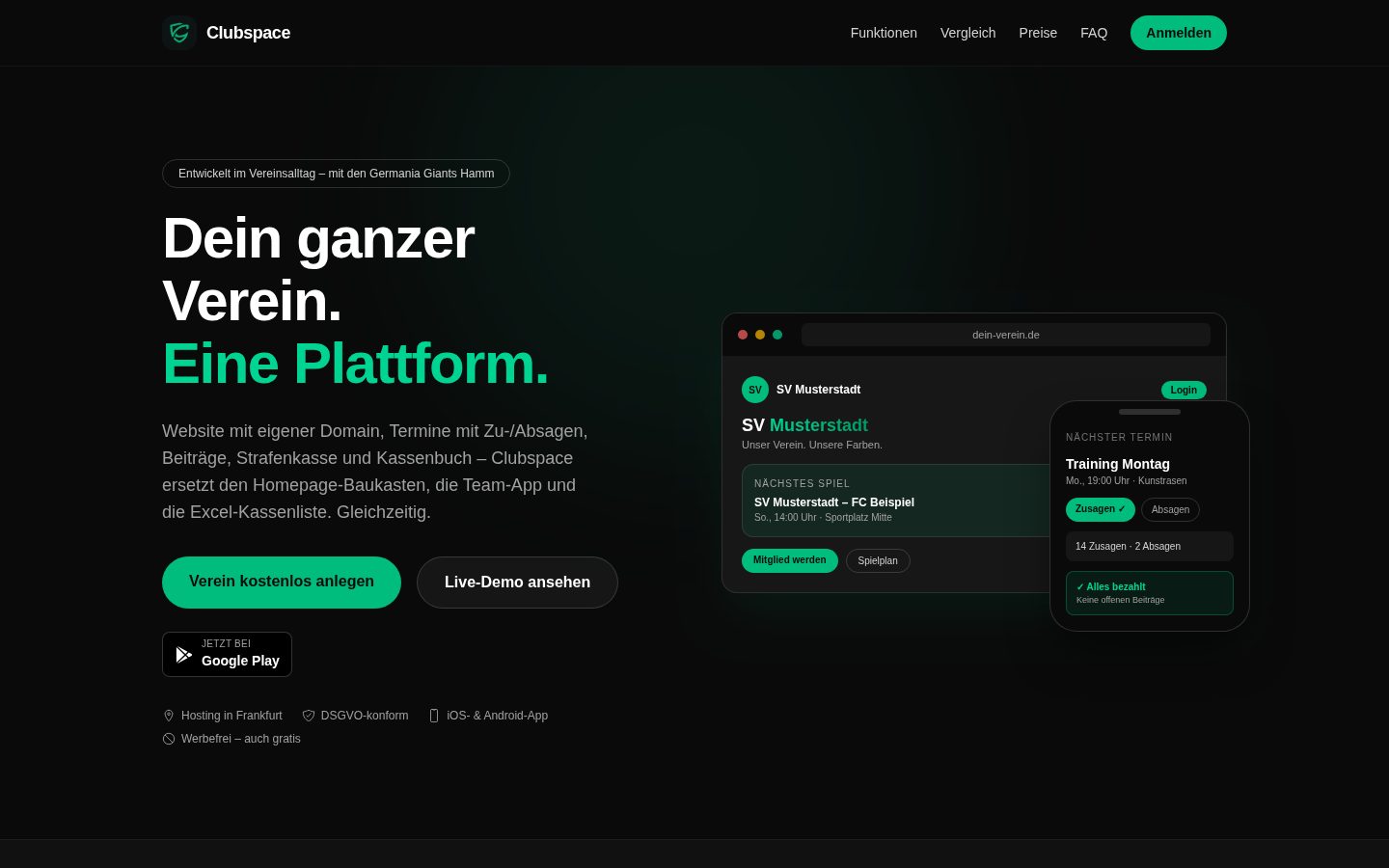 Startseite von Clubspace