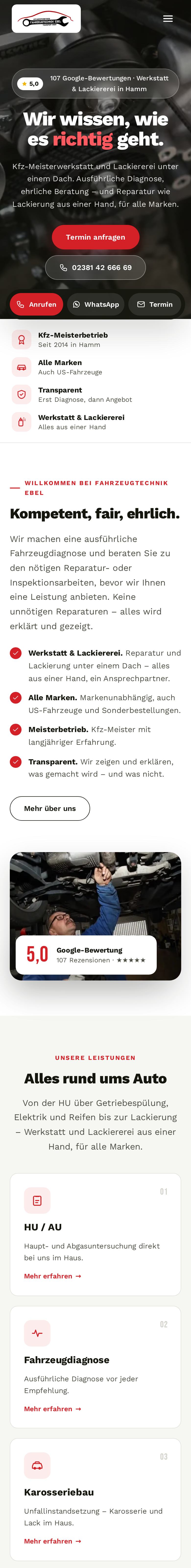 Startseite von Fahrzeugtechnik Ebel auf dem Smartphone