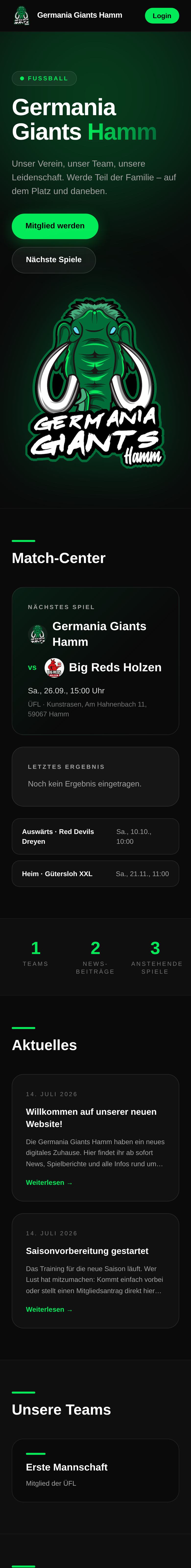 Startseite von Germania Giants Hamm auf dem Smartphone