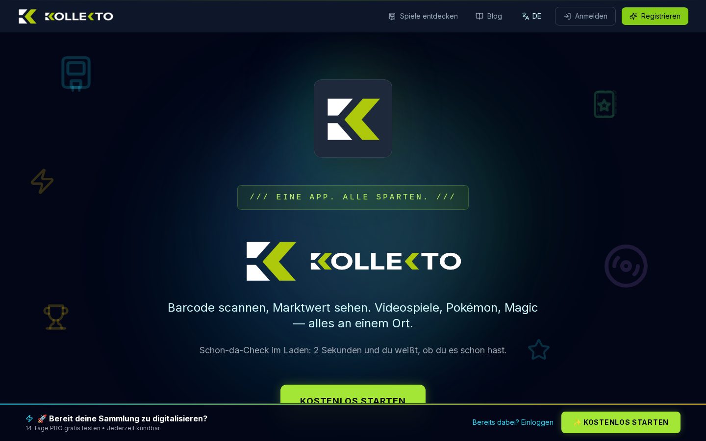 Startseite von Kollekto