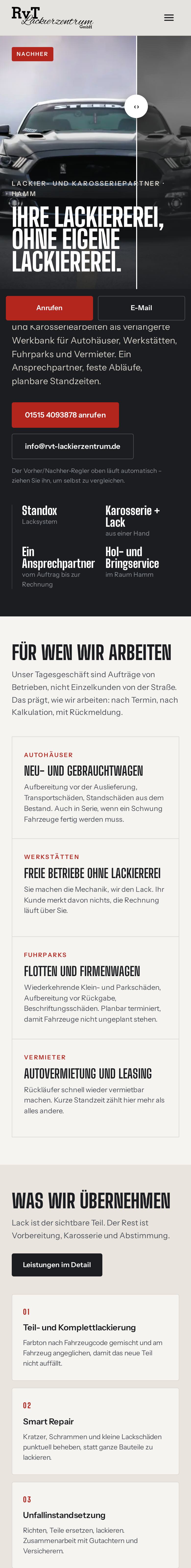 Startseite von RvT Lackierzentrum auf dem Smartphone